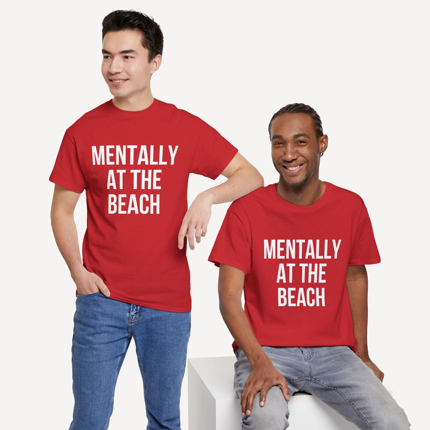 Mentally at the Beach - Funny Sayings for Men T-Shirts - Mens Unisex Cotton T-Shirt Graphic Printed Design Casual Short Sleeve Tee Tops