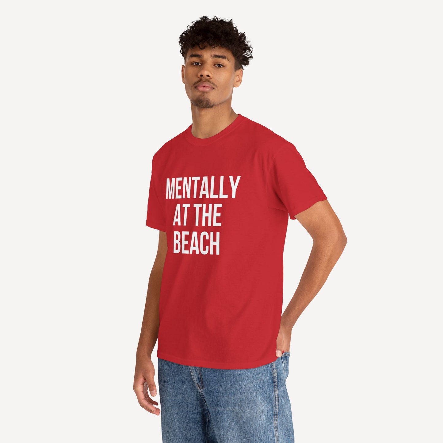 Mentally at the Beach - Funny Sayings for Men T-Shirts - Mens Unisex Cotton T-Shirt Graphic Printed Design Casual Short Sleeve Tee Tops