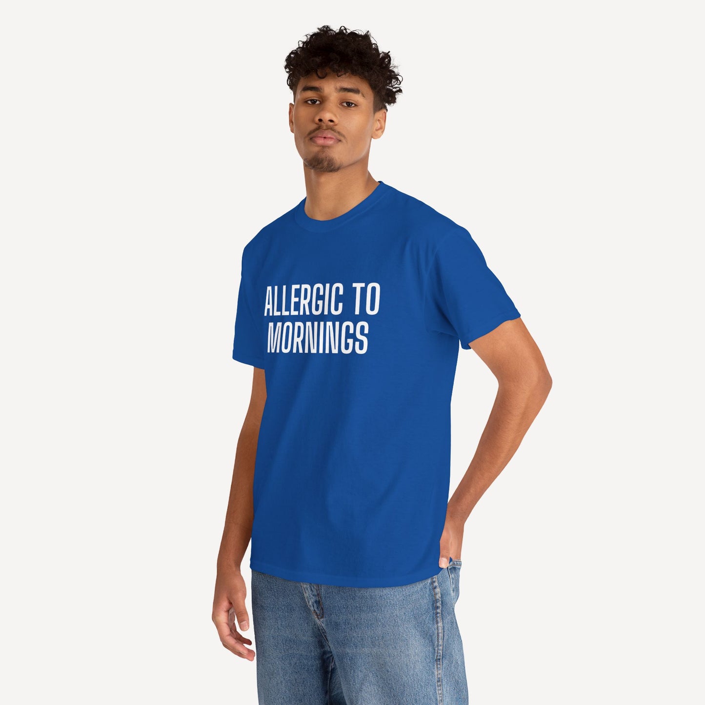 Allergic to Mornings - Funny Sayings for Men T-Shirts - Mens Unisex Cotton T-Shirt Graphic Printed Design Casual Short Sleeve Tee Tops