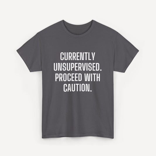 Currently Unsupervised. Proceed With Caution. - Funny Sayings for Men T-Shirts - Mens Unisex Cotton T-Shirt Graphic Printed Design Casual Short Sleeve Tee Tops