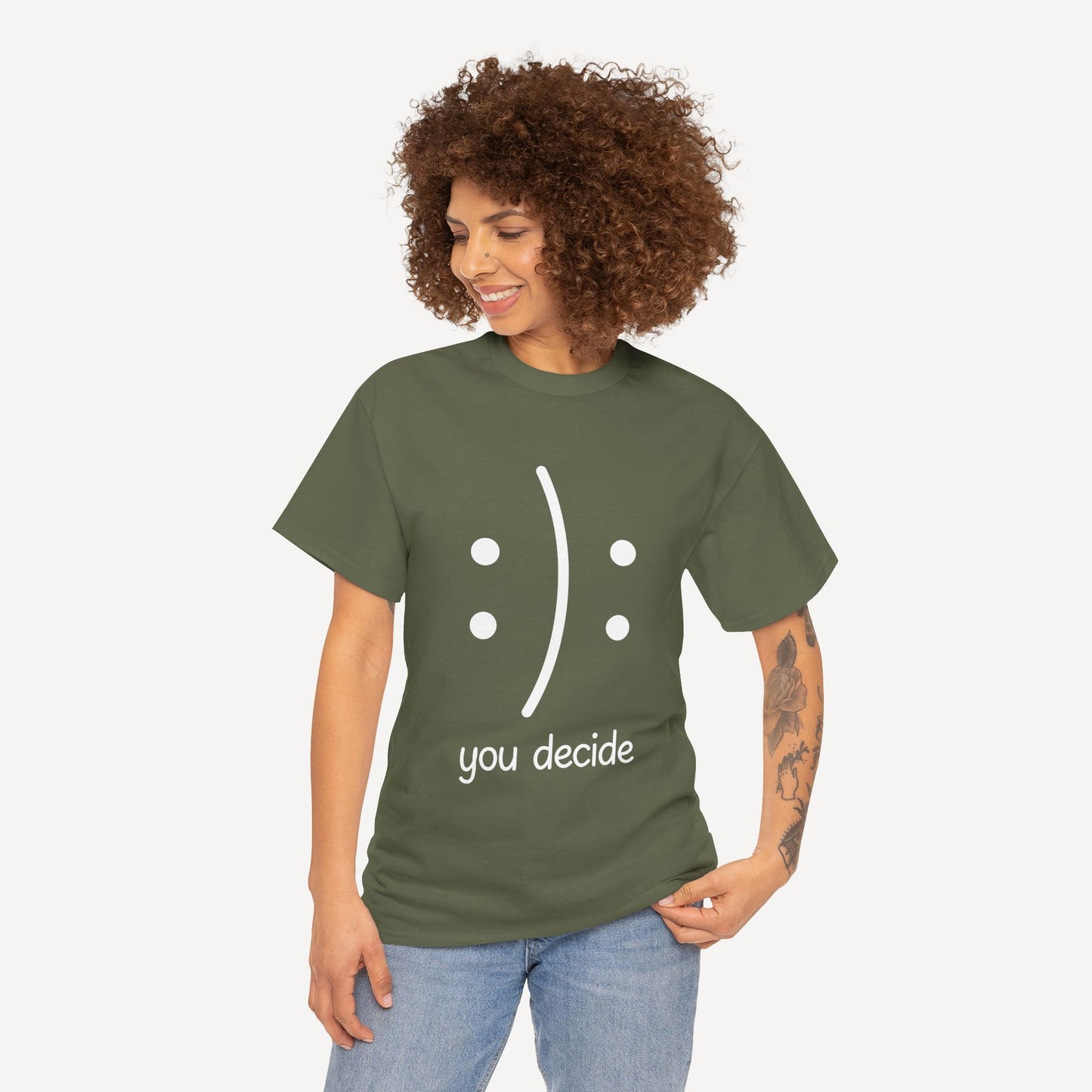 You Decide Happy Face - Funny Mom T-Shirt - Women's Unisex Cotton T-Shirt Graphic Printed Design Casual Short Sleeve Tee Tops