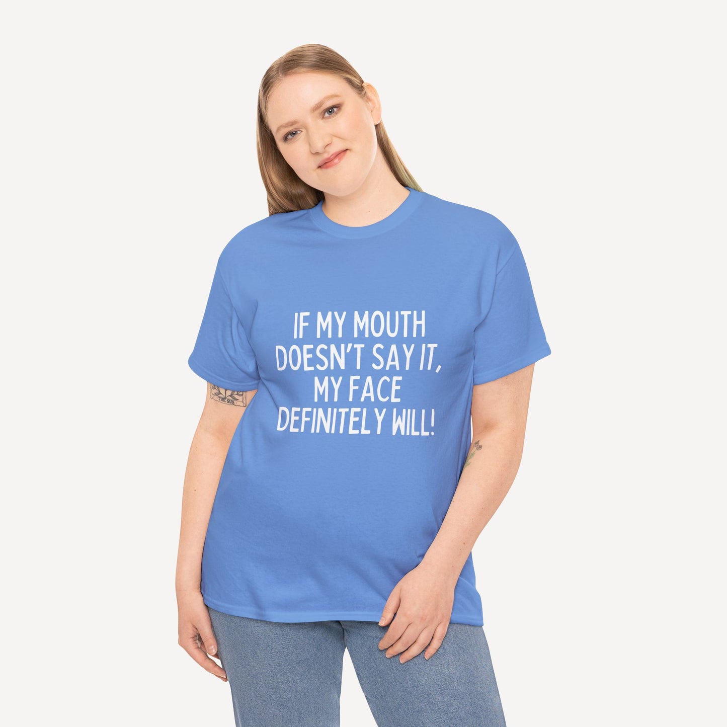 If My Mouth Doesn’T Say It, My Face Definitely Will! - Funny Mom T-Shirt - Women's Unisex Cotton T-Shirt Graphic Printed Design Casual Short Sleeve Tee Tops