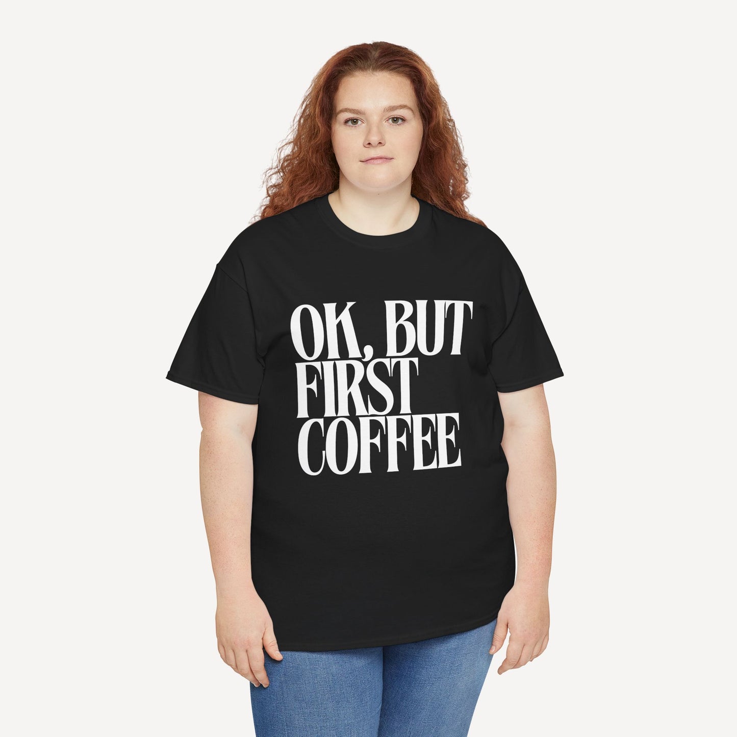 Ok, but First Coffee - Funny Mom T-Shirt - Women's Unisex Cotton T-Shirt Graphic Printed Design Casual Short Sleeve Tee Tops