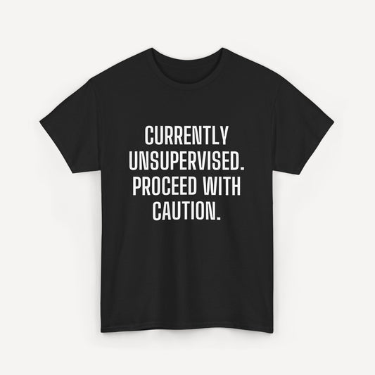 Currently Unsupervised. Proceed With Caution. - Funny Sayings for Men T-Shirts - Mens Unisex Cotton T-Shirt Graphic Printed Design Casual Short Sleeve Tee Tops