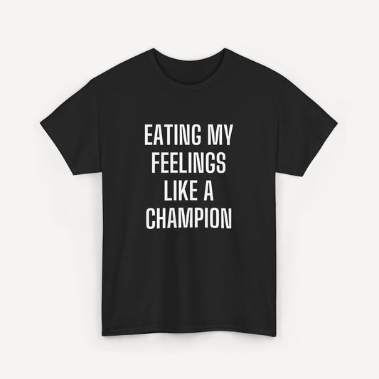 Eating My Feelings Like a Champion - Funny Sayings for Men T-Shirts - Mens Unisex Cotton T-Shirt Graphic Printed Design Casual Short Sleeve Tee Tops