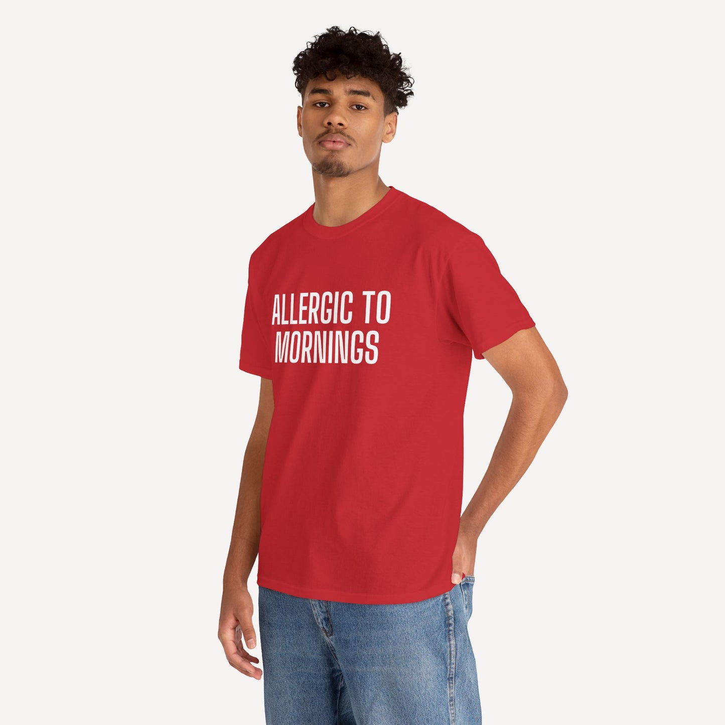 Allergic to Mornings - Funny Sayings for Men T-Shirts - Mens Unisex Cotton T-Shirt Graphic Printed Design Casual Short Sleeve Tee Tops