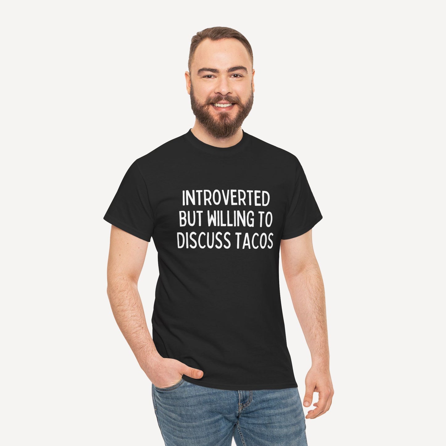 Introverted But Willing to Discuss Tacos - Funny Sayings for Men T-Shirts - Mens Unisex Cotton T-Shirt Graphic Printed Design Casual Short Sleeve Tee Tops