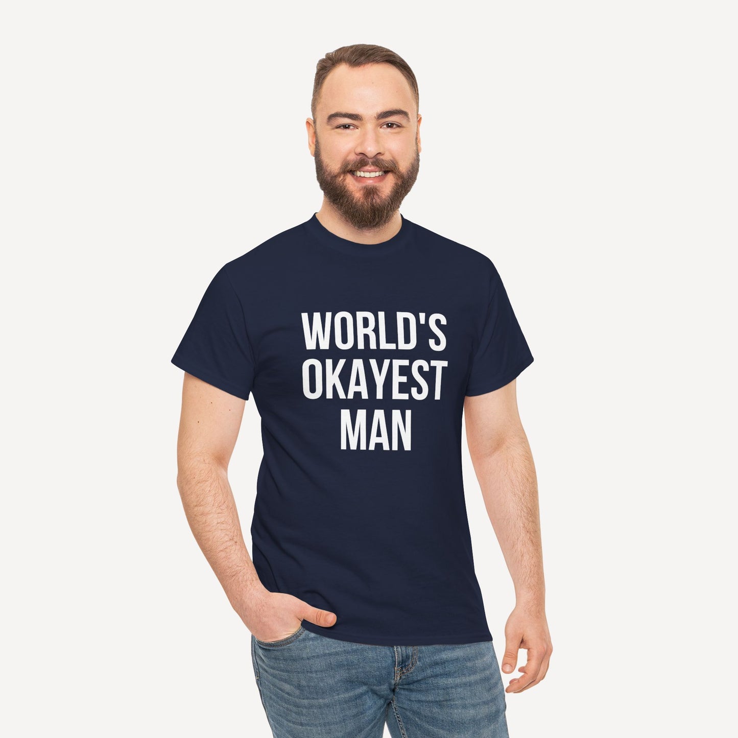 World's Okayest Man - Funny Sayings for Men T-Shirts - Mens Unisex Cotton T-Shirt Graphic Printed Design Casual Short Sleeve Tee Tops