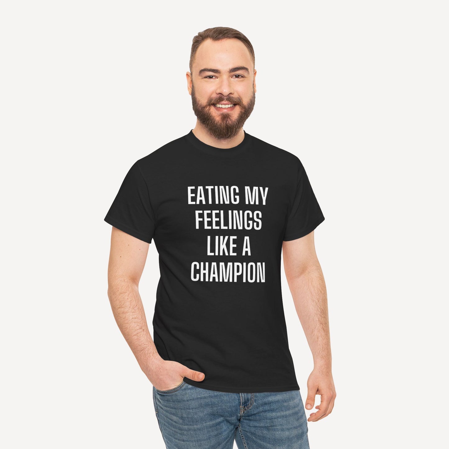 Eating My Feelings Like a Champion - Funny Sayings for Men T-Shirts - Mens Unisex Cotton T-Shirt Graphic Printed Design Casual Short Sleeve Tee Tops