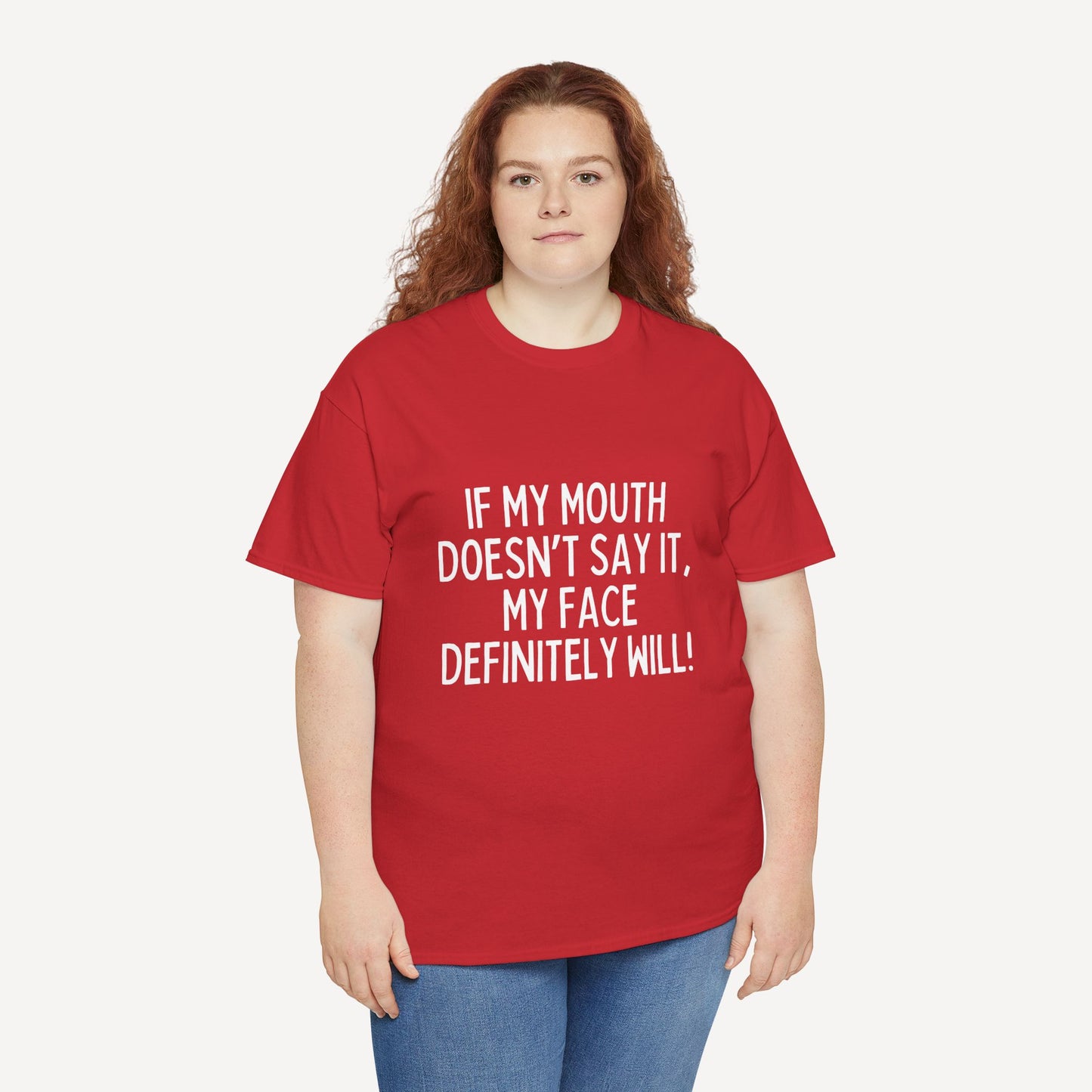 If My Mouth Doesn’T Say It, My Face Definitely Will! - Funny Mom T-Shirt - Women's Unisex Cotton T-Shirt Graphic Printed Design Casual Short Sleeve Tee Tops