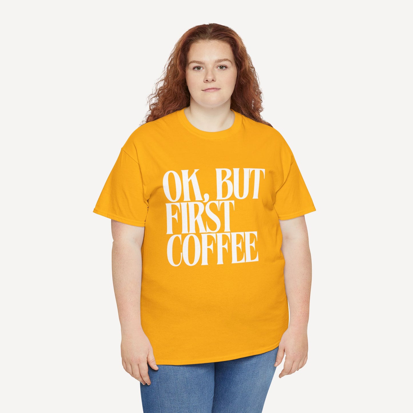 Ok, but First Coffee - Funny Mom T-Shirt - Women's Unisex Cotton T-Shirt Graphic Printed Design Casual Short Sleeve Tee Tops