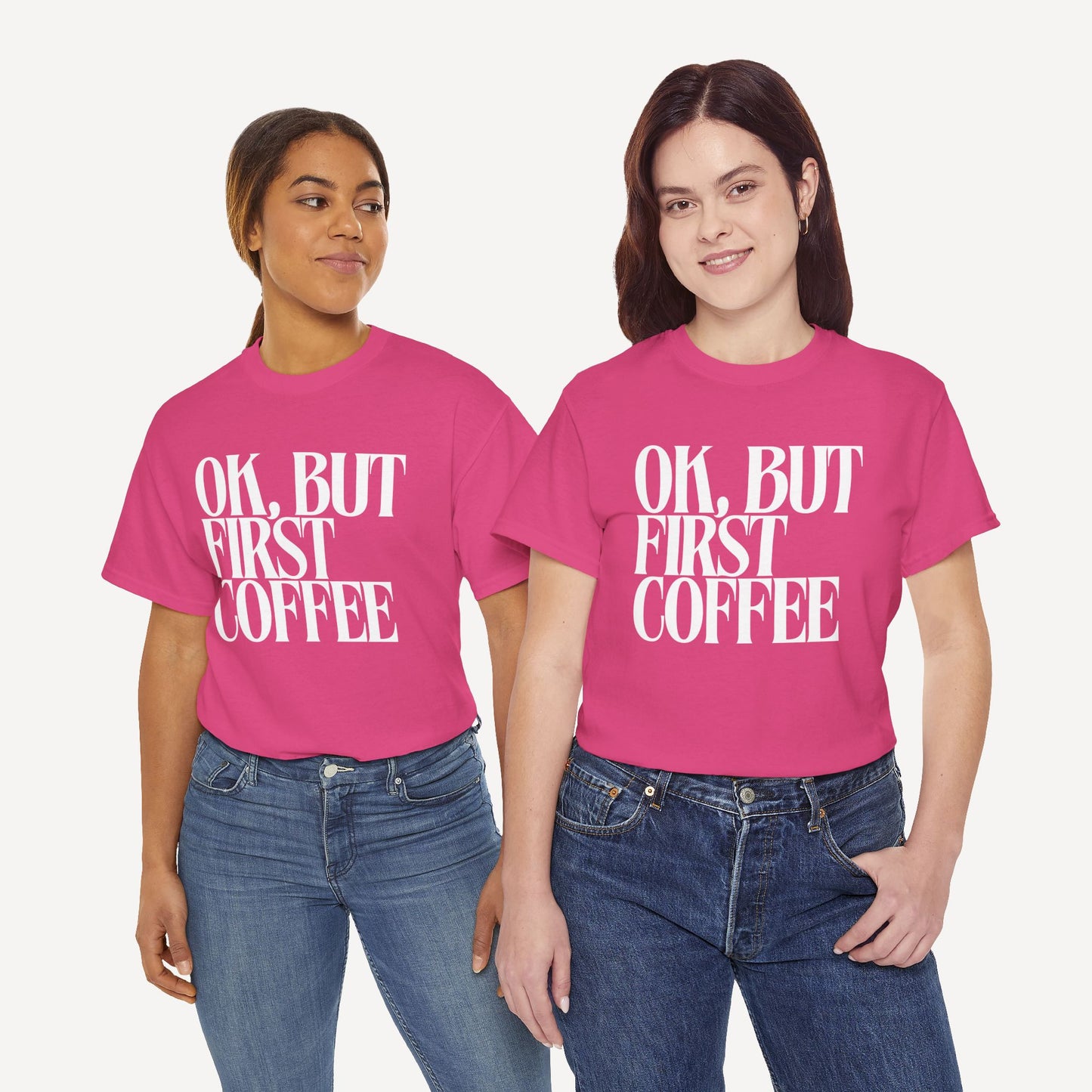 Ok, but First Coffee - Funny Mom T-Shirt - Women's Unisex Cotton T-Shirt Graphic Printed Design Casual Short Sleeve Tee Tops