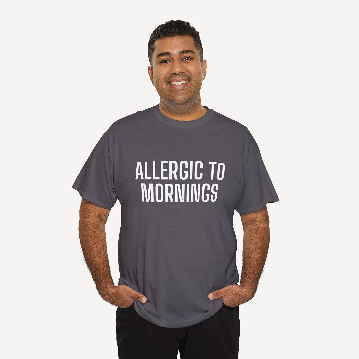Allergic to Mornings - Funny Sayings for Men T-Shirts - Mens Unisex Cotton T-Shirt Graphic Printed Design Casual Short Sleeve Tee Tops