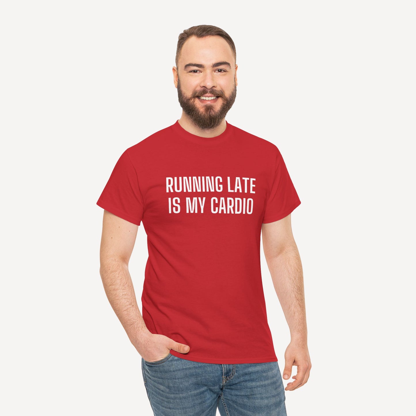 Running Late is My Cardio - Funny Sayings for Men T-Shirts - Mens Unisex Cotton T-Shirt Graphic Printed Design Casual Short Sleeve Tee Tops