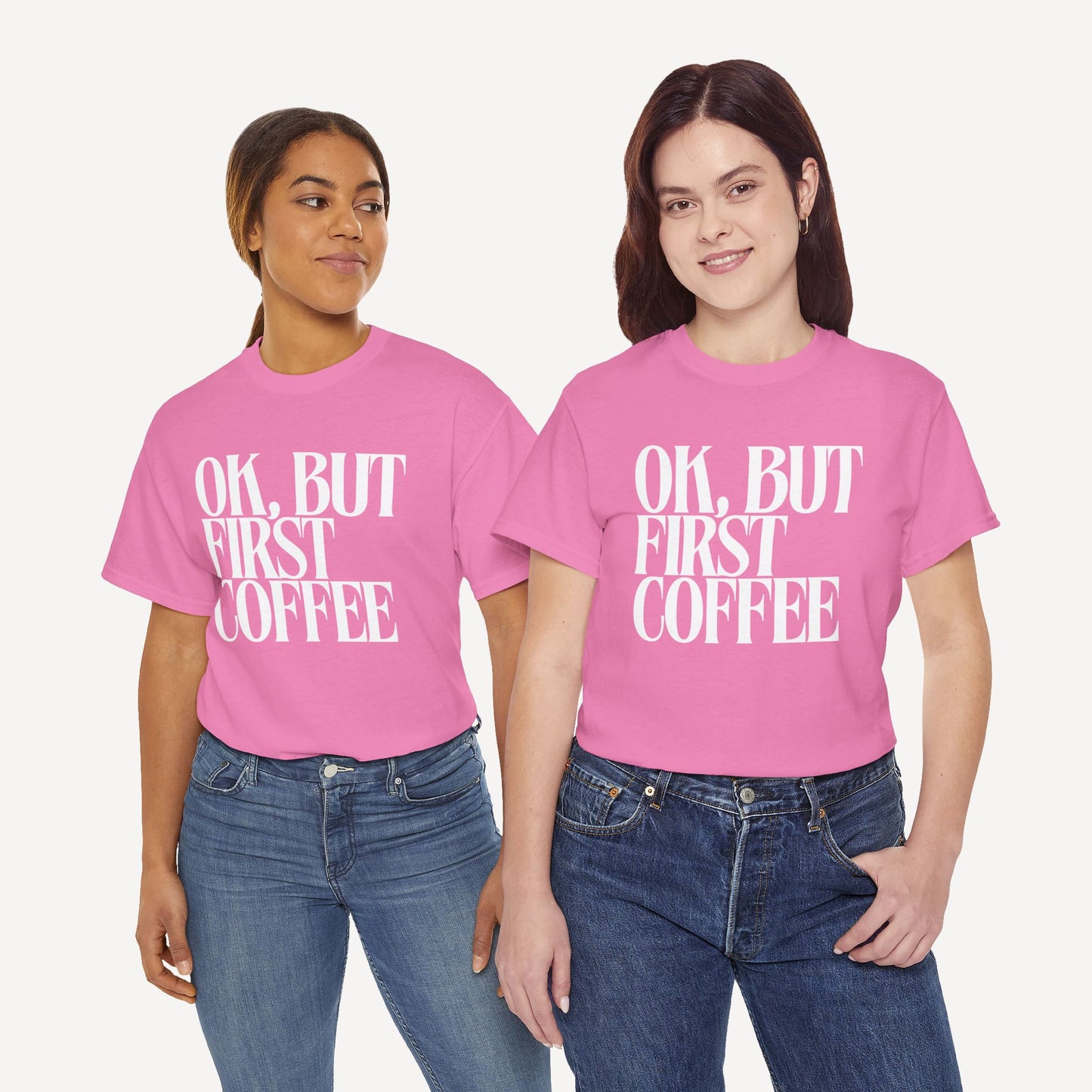 Ok, but First Coffee - Funny Mom T-Shirt - Women's Unisex Cotton T-Shirt Graphic Printed Design Casual Short Sleeve Tee Tops