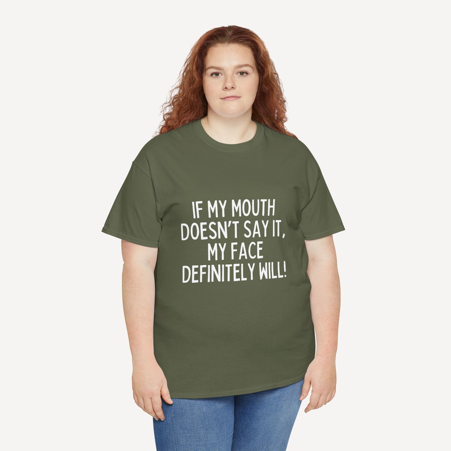 If My Mouth Doesn’T Say It, My Face Definitely Will! - Funny Mom T-Shirt - Women's Unisex Cotton T-Shirt Graphic Printed Design Casual Short Sleeve Tee Tops
