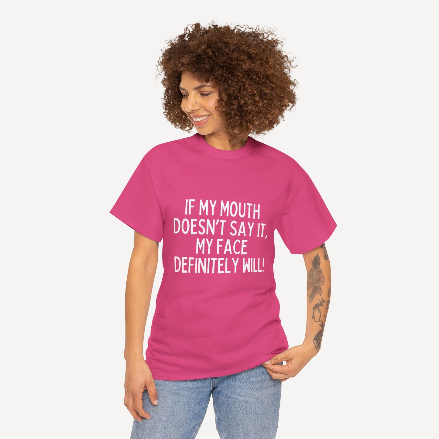 If My Mouth Doesn’T Say It, My Face Definitely Will! - Funny Mom T-Shirt - Women's Unisex Cotton T-Shirt Graphic Printed Design Casual Short Sleeve Tee Tops