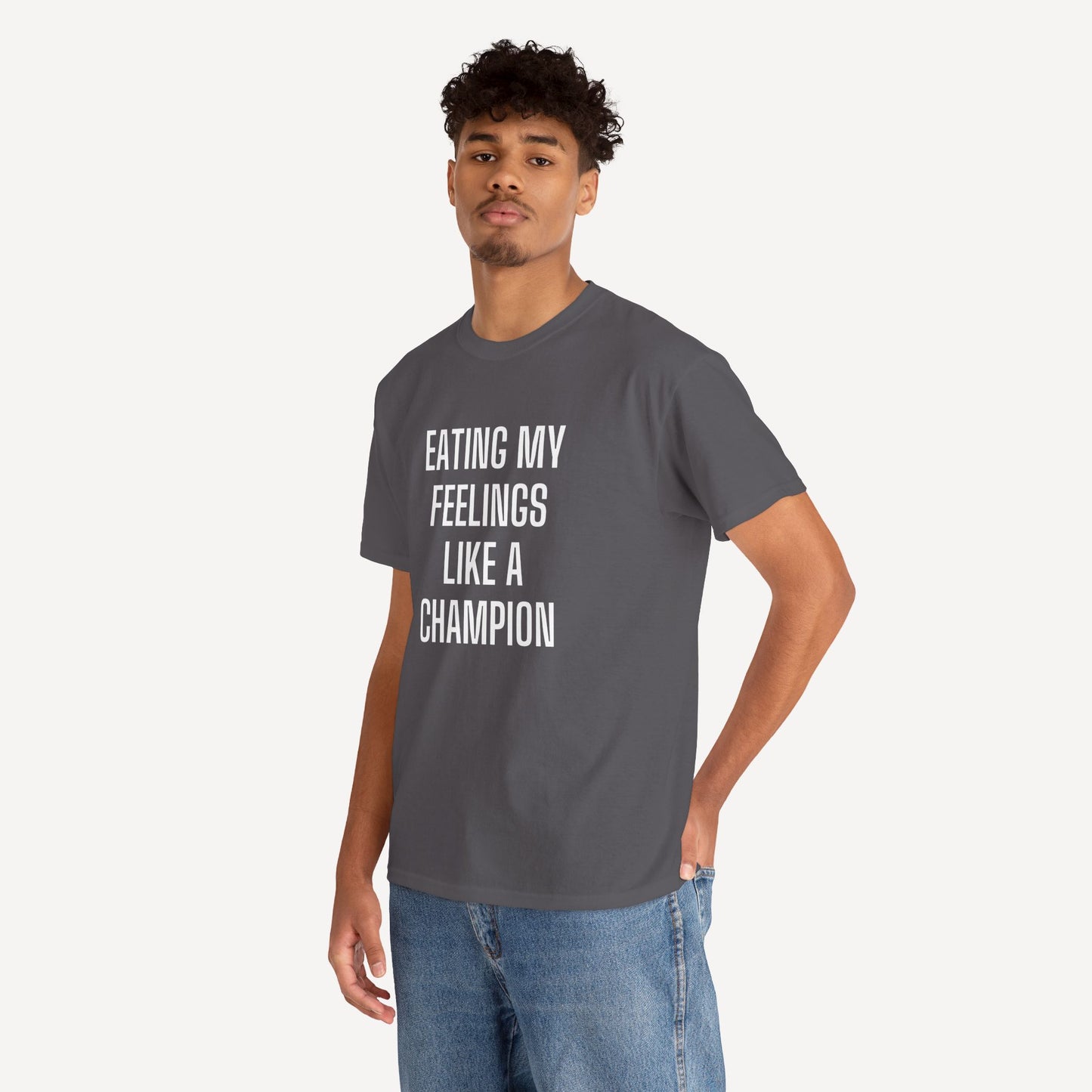 Eating My Feelings Like a Champion - Funny Sayings for Men T-Shirts - Mens Unisex Cotton T-Shirt Graphic Printed Design Casual Short Sleeve Tee Tops