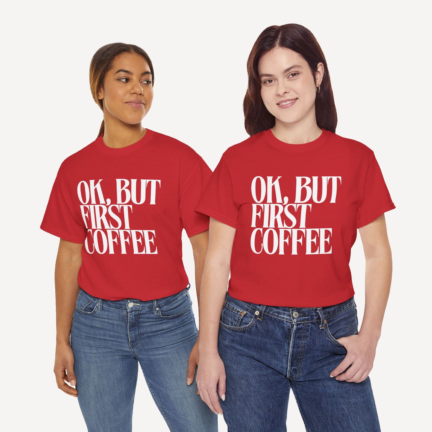 Ok, but First Coffee - Funny Mom T-Shirt - Women's Unisex Cotton T-Shirt Graphic Printed Design Casual Short Sleeve Tee Tops