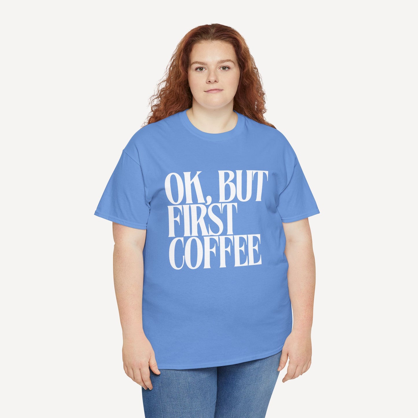 Ok, but First Coffee - Funny Mom T-Shirt - Women's Unisex Cotton T-Shirt Graphic Printed Design Casual Short Sleeve Tee Tops