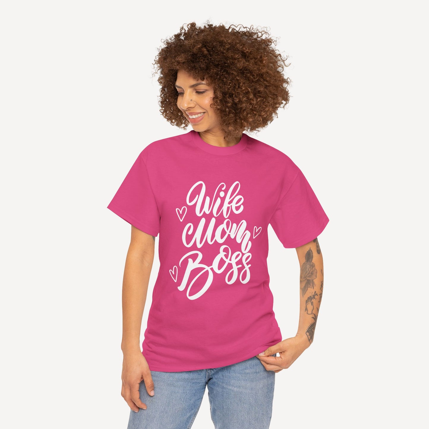 Wife. Mom. Boss. - Funny Mom T-Shirt - Women's Unisex Cotton T-Shirt Graphic Printed Design Casual Short Sleeve Tee Tops