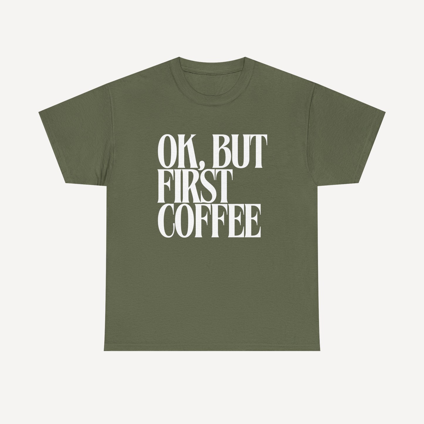 Ok, but First Coffee - Funny Mom T-Shirt - Women's Unisex Cotton T-Shirt Graphic Printed Design Casual Short Sleeve Tee Tops