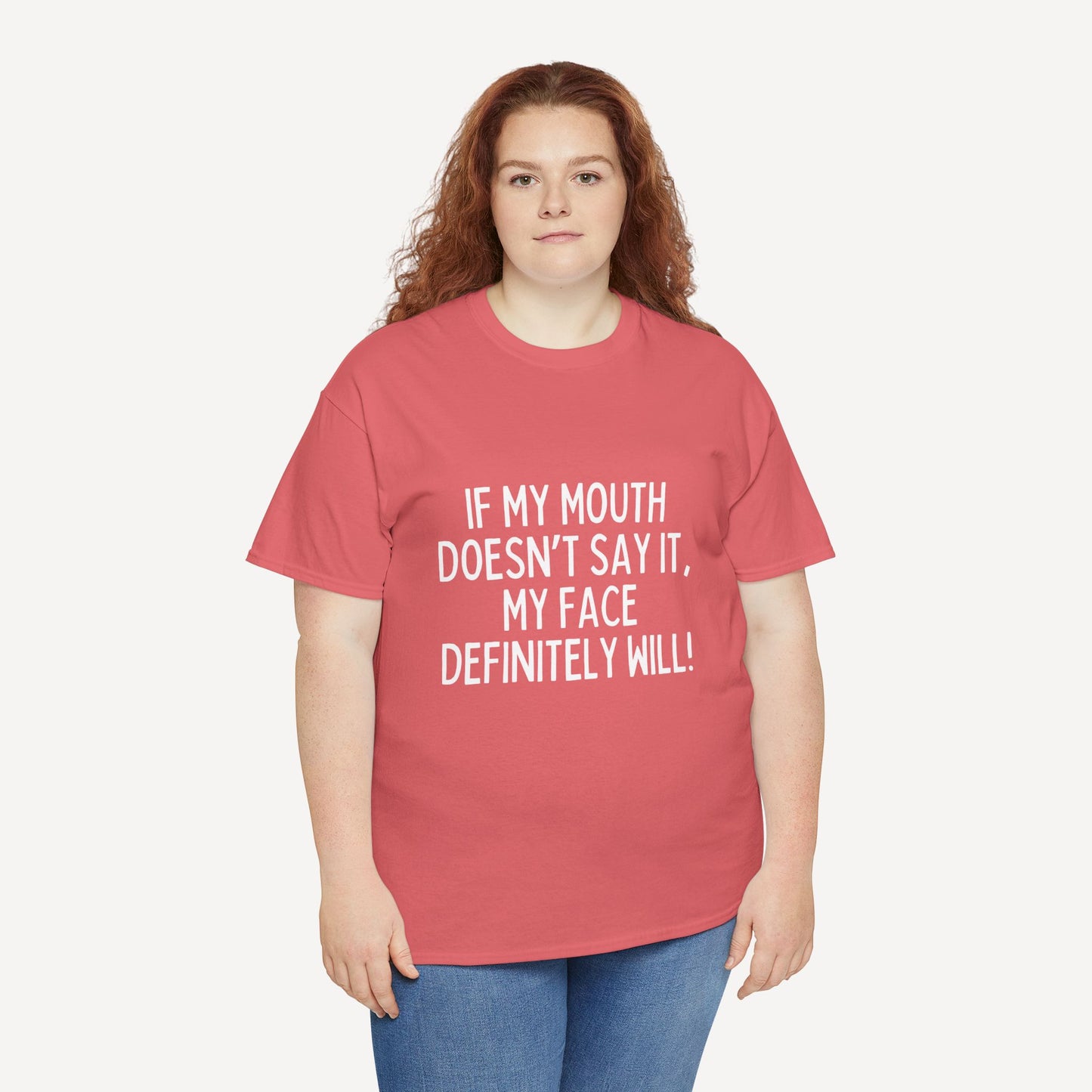 If My Mouth Doesn’T Say It, My Face Definitely Will! - Funny Mom T-Shirt - Women's Unisex Cotton T-Shirt Graphic Printed Design Casual Short Sleeve Tee Tops