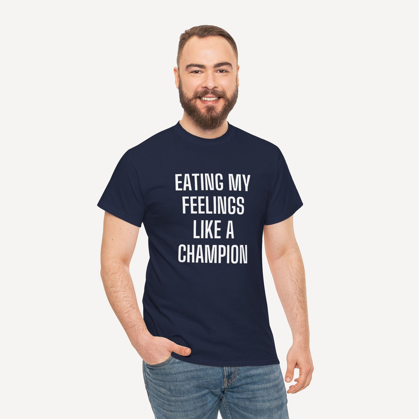 Eating My Feelings Like a Champion - Funny Sayings for Men T-Shirts - Mens Unisex Cotton T-Shirt Graphic Printed Design Casual Short Sleeve Tee Tops