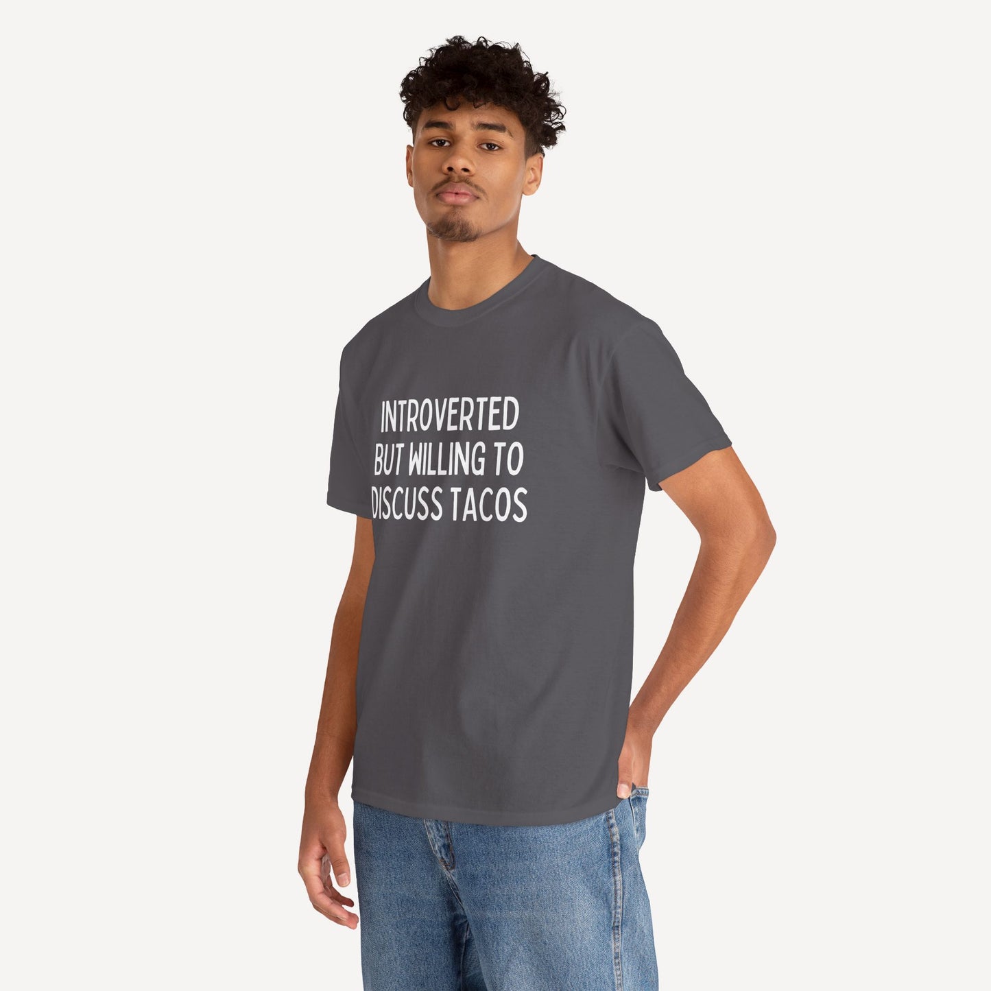 Introverted But Willing to Discuss Tacos - Funny Sayings for Men T-Shirts - Mens Unisex Cotton T-Shirt Graphic Printed Design Casual Short Sleeve Tee Tops