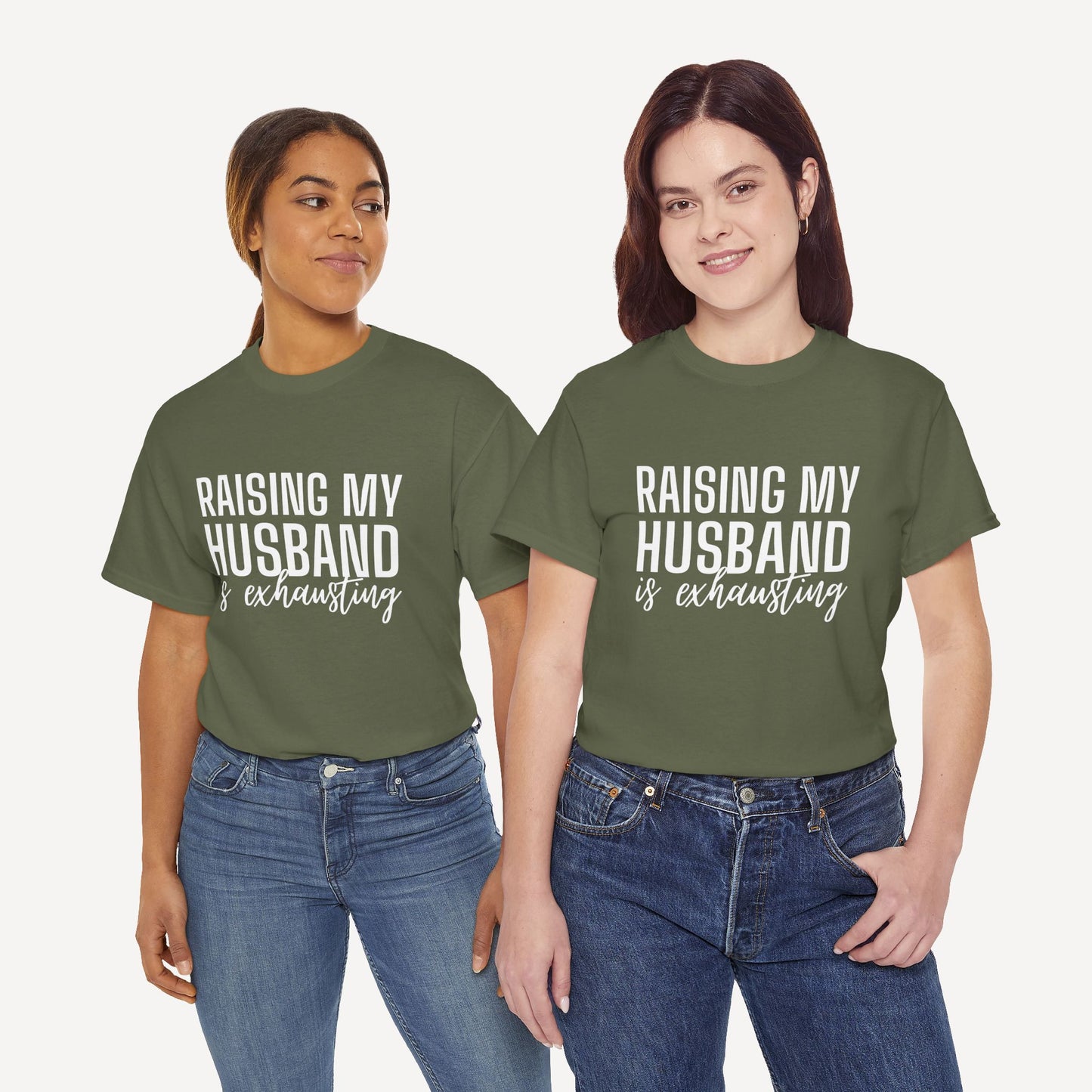 Raising My Husband is Exhausting - Funny Mom T-Shirt - Women's Unisex Cotton T-Shirt Graphic Printed Design Casual Short Sleeve Tee Tops