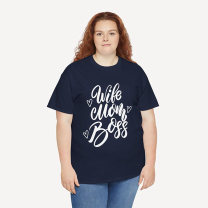 Wife. Mom. Boss. - Funny Mom T-Shirt - Women's Unisex Cotton T-Shirt Graphic Printed Design Casual Short Sleeve Tee Tops