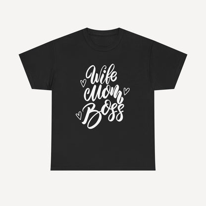 Wife. Mom. Boss. - Funny Mom T-Shirt - Women's Unisex Cotton T-Shirt Graphic Printed Design Casual Short Sleeve Tee Tops