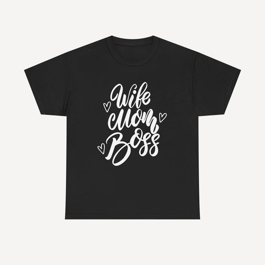 Wife. Mom. Boss. - Funny Mom T-Shirt - Women's Unisex Cotton T-Shirt Graphic Printed Design Casual Short Sleeve Tee Tops