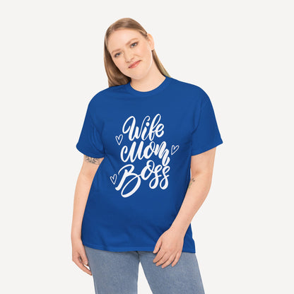 Wife. Mom. Boss. - Funny Mom T-Shirt - Women's Unisex Cotton T-Shirt Graphic Printed Design Casual Short Sleeve Tee Tops