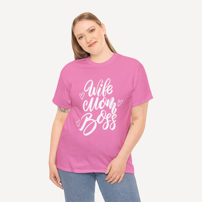 Wife. Mom. Boss. - Funny Mom T-Shirt - Women's Unisex Cotton T-Shirt Graphic Printed Design Casual Short Sleeve Tee Tops