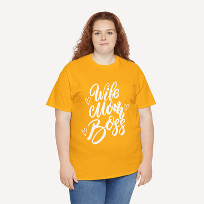 Wife. Mom. Boss. - Funny Mom T-Shirt - Women's Unisex Cotton T-Shirt Graphic Printed Design Casual Short Sleeve Tee Tops