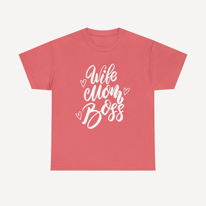 Wife. Mom. Boss. - Funny Mom T-Shirt - Women's Unisex Cotton T-Shirt Graphic Printed Design Casual Short Sleeve Tee Tops