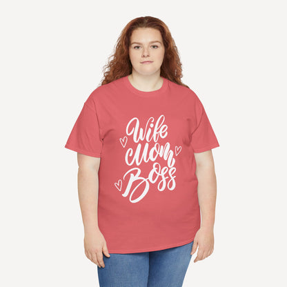 Wife. Mom. Boss. - Funny Mom T-Shirt - Women's Unisex Cotton T-Shirt Graphic Printed Design Casual Short Sleeve Tee Tops