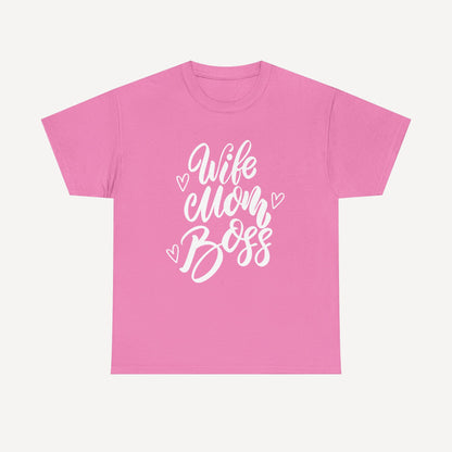 Wife. Mom. Boss. - Funny Mom T-Shirt - Women's Unisex Cotton T-Shirt Graphic Printed Design Casual Short Sleeve Tee Tops