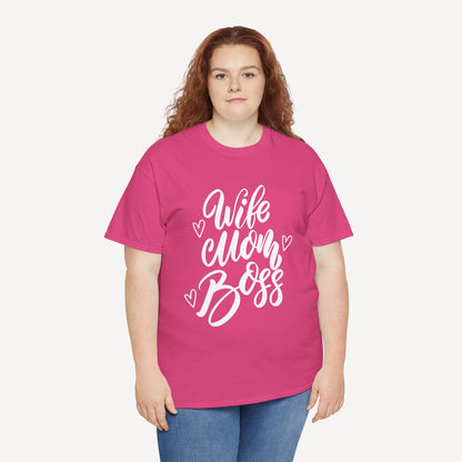 Wife. Mom. Boss. - Funny Mom T-Shirt - Women's Unisex Cotton T-Shirt Graphic Printed Design Casual Short Sleeve Tee Tops