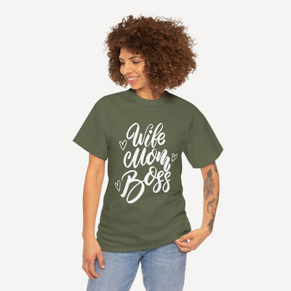 Wife. Mom. Boss. - Funny Mom T-Shirt - Women's Unisex Cotton T-Shirt Graphic Printed Design Casual Short Sleeve Tee Tops
