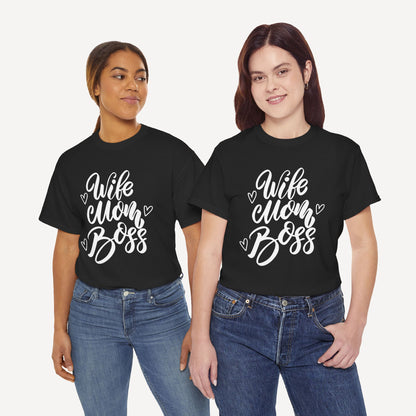 Wife. Mom. Boss. - Funny Mom T-Shirt - Women's Unisex Cotton T-Shirt Graphic Printed Design Casual Short Sleeve Tee Tops