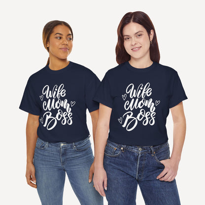 Wife. Mom. Boss. - Funny Mom T-Shirt - Women's Unisex Cotton T-Shirt Graphic Printed Design Casual Short Sleeve Tee Tops