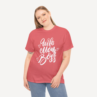 Wife. Mom. Boss. - Funny Mom T-Shirt - Women's Unisex Cotton T-Shirt Graphic Printed Design Casual Short Sleeve Tee Tops