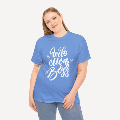 Wife. Mom. Boss. - Funny Mom T-Shirt - Women's Unisex Cotton T-Shirt Graphic Printed Design Casual Short Sleeve Tee Tops