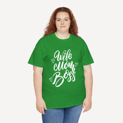 Wife. Mom. Boss. - Funny Mom T-Shirt - Women's Unisex Cotton T-Shirt Graphic Printed Design Casual Short Sleeve Tee Tops