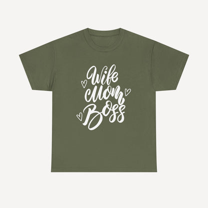 Wife. Mom. Boss. - Funny Mom T-Shirt - Women's Unisex Cotton T-Shirt Graphic Printed Design Casual Short Sleeve Tee Tops