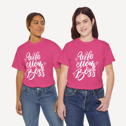Wife. Mom. Boss. - Funny Mom T-Shirt - Women's Unisex Cotton T-Shirt Graphic Printed Design Casual Short Sleeve Tee Tops