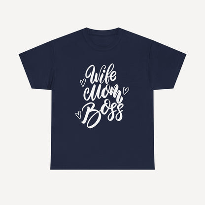 Wife. Mom. Boss. - Funny Mom T-Shirt - Women's Unisex Cotton T-Shirt Graphic Printed Design Casual Short Sleeve Tee Tops