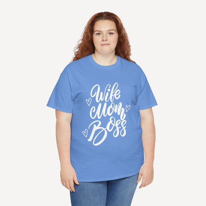 Wife. Mom. Boss. - Funny Mom T-Shirt - Women's Unisex Cotton T-Shirt Graphic Printed Design Casual Short Sleeve Tee Tops